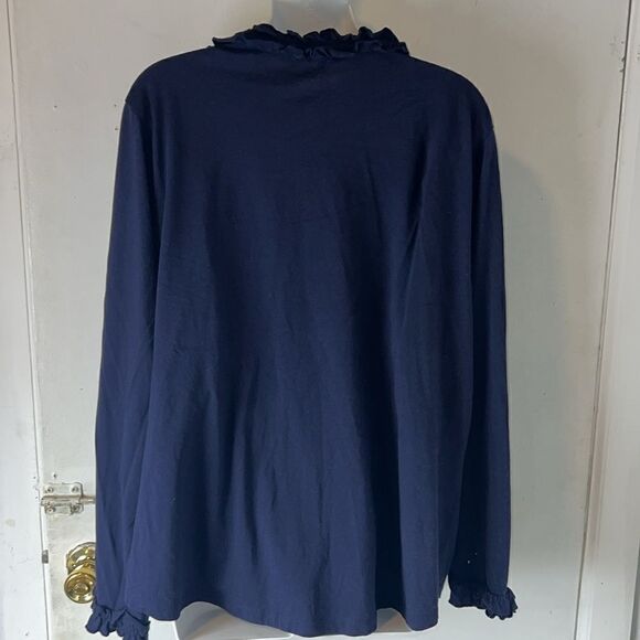 BODEN Alberta Button Front Ruffle Detail Navy Long Sleeve Top-18 - Picture 6 of 11